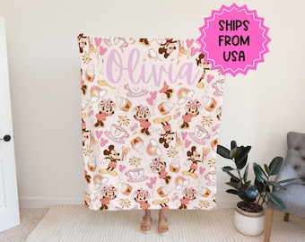 Manta personalizada de Mickey y Minnie Mouse de Disney, mantas mágicas de ratones con nombre personalizado, manta de Mickey y Minnie Mouse, manta de Minnie Mouse