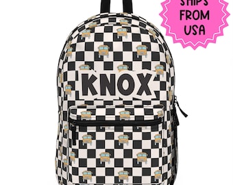 Personalized Backpack Checkered, Back to school boys bag Kids toddler Backpack, Gifts for kids school bus Backpack, custom daycare bag