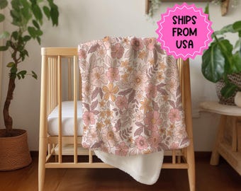 Personalized boho floral Blanket, neutral floral blanket, floral decor, boho decor, floral throw blanket couch, custom name blanket nursery