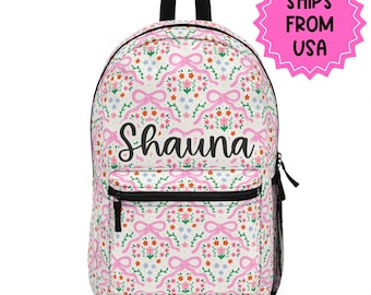 Personalized Backpack Pink Bow preppy, Back to school girls bag Kids toddler Backpack, Gifts for kids Girls Backpack, custom daycare bag