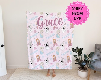 Personalized Frozen Blanket, custom name disney princess blanket, personalized elsa and anna blanket, custom disney gift, gifts under 75