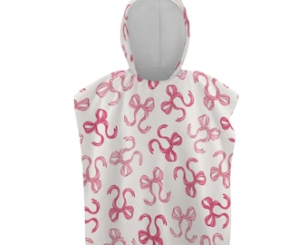 Serviettes à capuche personnalisées pour enfants et tout-petits, serviette de plage rose avec noeuds avec nom, cadeau serviette de plage personnalisé, cadeau d'anniversaire pour enfants