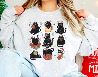 Meowy Christmas Shirt Cat Christmas Sweatshirt Cat Lover Xmas T-Shirt Christmas Cat Mom Sweater Catmas Gift For New Year Xmas Crewneck
