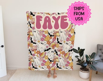 Halloween Blanket Personalized Ghost, Halloween gift, ghost blanket Halloween throw, Halloween decor fall throw blanket couch autumn blanket