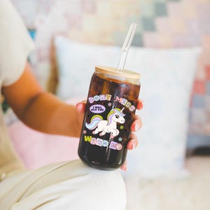 Nostalgic glass can, Preppy funny glass cup with bamboo lid glass straw, Cute Cup Beer Can Iced Coffee Glass Cup Cute gift for her