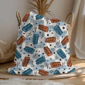 Personalized blanket for boys, blocks blanket, checkered throw, birthday gift for him, custom name baby blanket, baby shower gift