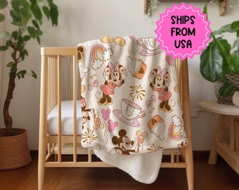 Manta personalizada de Mickey y Minnie Mouse de Disney, mantas mágicas de ratones con nombre personalizado, manta de Mickey y Minnie Mouse, manta de Minnie Mouse