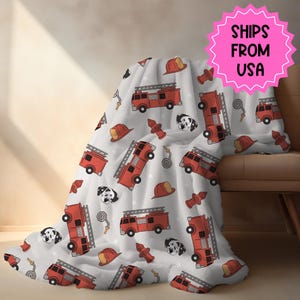 Spersonalizowany kocyk dla chłopca, kocyk z wozem strażackim, koc strażacki, prezent urodzinowy dla niego, spersonalizowany kocyk dla dziecka, prezent na baby shower dla malucha
