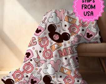Manta rosa de Disneyland, manta de Minnie Mouse, manta de Mickey Mouse, regalo para un viaje a Disney, regalo para adultos de Disney Baby, regalo de Navidad, regalo de cumpleaños