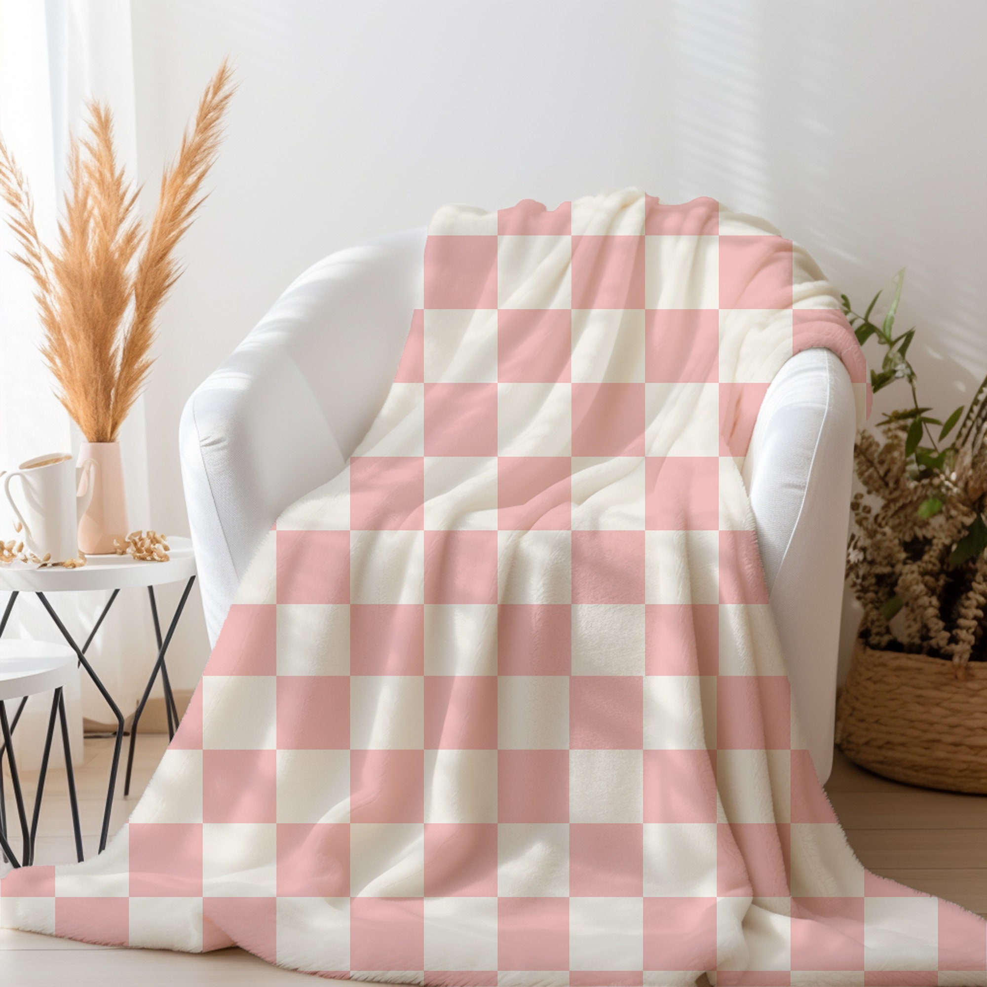 Cozy Fuzzy Checkerboard Throw Blanket, Soft Microfiber Grid Pattern Blanket For Sofa, Bed, Travel, 50x60 Inches