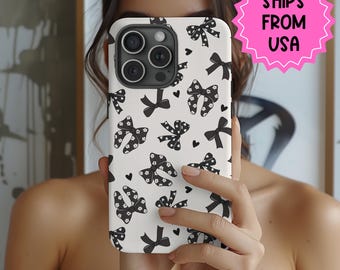 Personalisierte iPhone 16, 15, 14, 13 Pro Max Hülle schwarz Bogen, MAGSafe Iphone Tasche, TOUGH Vintage schwarze Creme personalisierte Handyhülle
