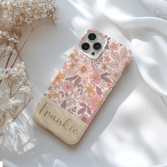IPhone 15、14、13 Pro Max用パーソナライズされたピンクの花柄
