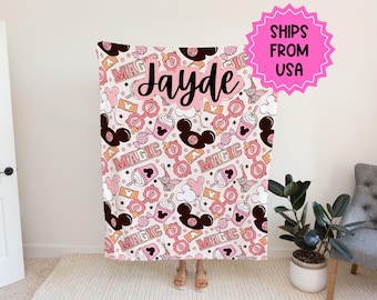 Personalisierte Rosa Disney Decke, Name Disney Decke, Minnie und Micky Maus Decke, Kinderbettwäsche, Kleinkinddecke Custom