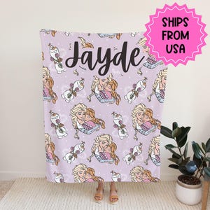 Coperta personalizzata Frozen, coperta personalizzata principessa Disney, coperta Elsa e Anna, coperta Olaf, regalo Disney, regali sotto i 50 immagine 1