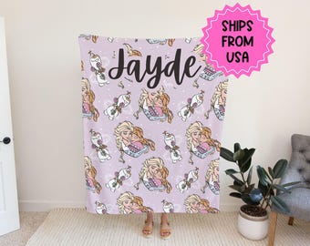 Personalisierte Frozen Decke, benutzerdefinierte Disney Prinzessinnen Decke, elsa und anna Decke, Olaf Decke, Disney Geschenk, Geschenke unter 50