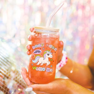 Nostalgic glass can, Preppy funny glass cup with bamboo lid glass straw, Cute Cup Beer Can Iced Coffee Glass Cup Cute gift for her