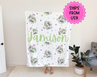 Personalized buzz light year blanket, custom name boys blanket, toddler blanket, disney blanket, disney trip gift, gifts under 100