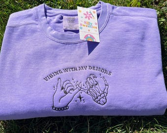 Vibin with my Demons Embroidered Sweater halloween comfort color