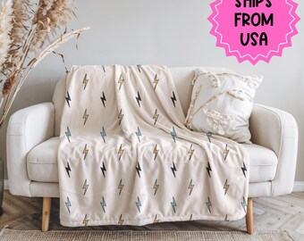 Decke Blitz für Jungen, Decke Blitz, Babydecke personalisiert, Beige neutrale Decke, Baby Namensdecke Geschenk, Baby Namensdecke Junge, neutrale Decke