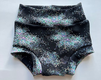 Faux glitter Baby Bummies, black bummie shorts, bummie shorts, bloomers, baby shorts, baby girl bummies, baby girl shorts, kids shorts