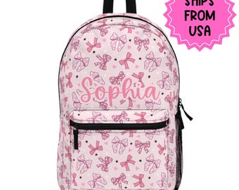 Personalized Backpack Pink Bow preppy, Back to school girls bag Kids toddler Backpack, Gifts for kids Girls Backpack, custom daycare bag
