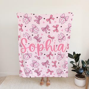 Personalized coquette pink bow Blanket, coquette room decor, preppy stuff room decor, pink bow baby blanket, bow decor