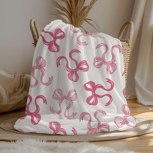 Personalized coquette pink bow Blanket, coquette room decor, preppy stuff room decor, pink bow baby blanket, bow decor