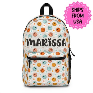 Personalized Backpack smiley face, Back to school girls bag Kids toddler Backpack, Gifts for kids Girls Backpack, custom daycare bag