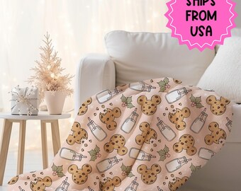 Manta Minky personalizada con galletas navideñas azules de Disney, regalo Disney, manta para bebés, niños pequeños y adultos