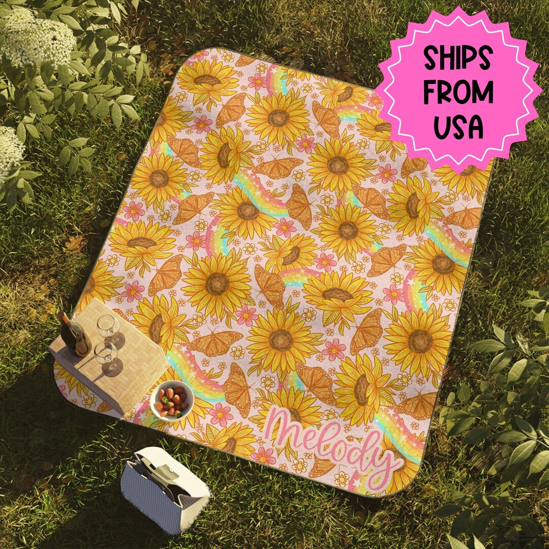 Personalized Yellow Floral Picnic Blanket Waterproof, Picnic ...