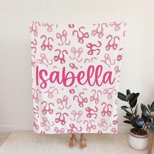 Personalized coquette pink bow Blanket, coquette room decor, preppy stuff room decor, pink bow baby blanket, bow decor