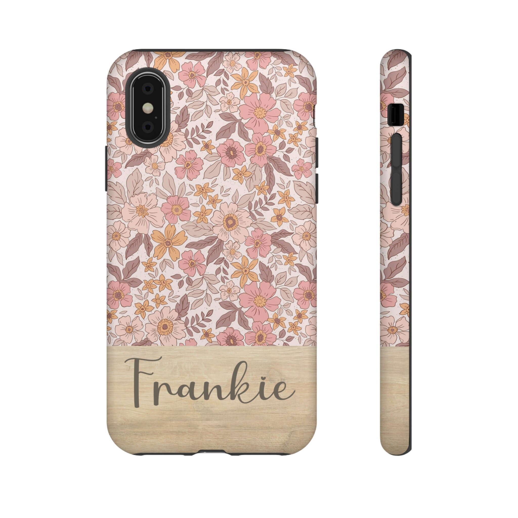 IPhone 15、14、13 Pro Max用パーソナライズされたピンクの花柄タフ