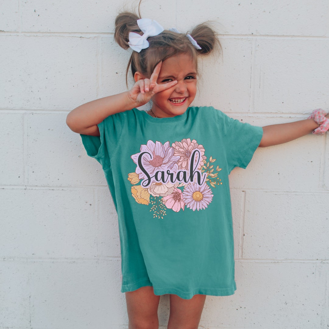 Children's Custom Personalized Graphic Tees Child's Name Cursive Pink & Blue