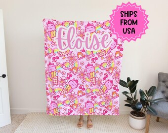 Cobertor rosa personalizado, roupa de cama infantil personalizada, cobertor colorido para criança, presente para filha, decoração de dopamina Kidcore, manta de sofá kawaii