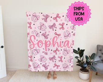 Manta personalizada con lazo rosa coqueta, decoración de habitación coqueta, decoración de habitación con cosas preppy, manta de bebé con lazo rosa, decoración con lazo