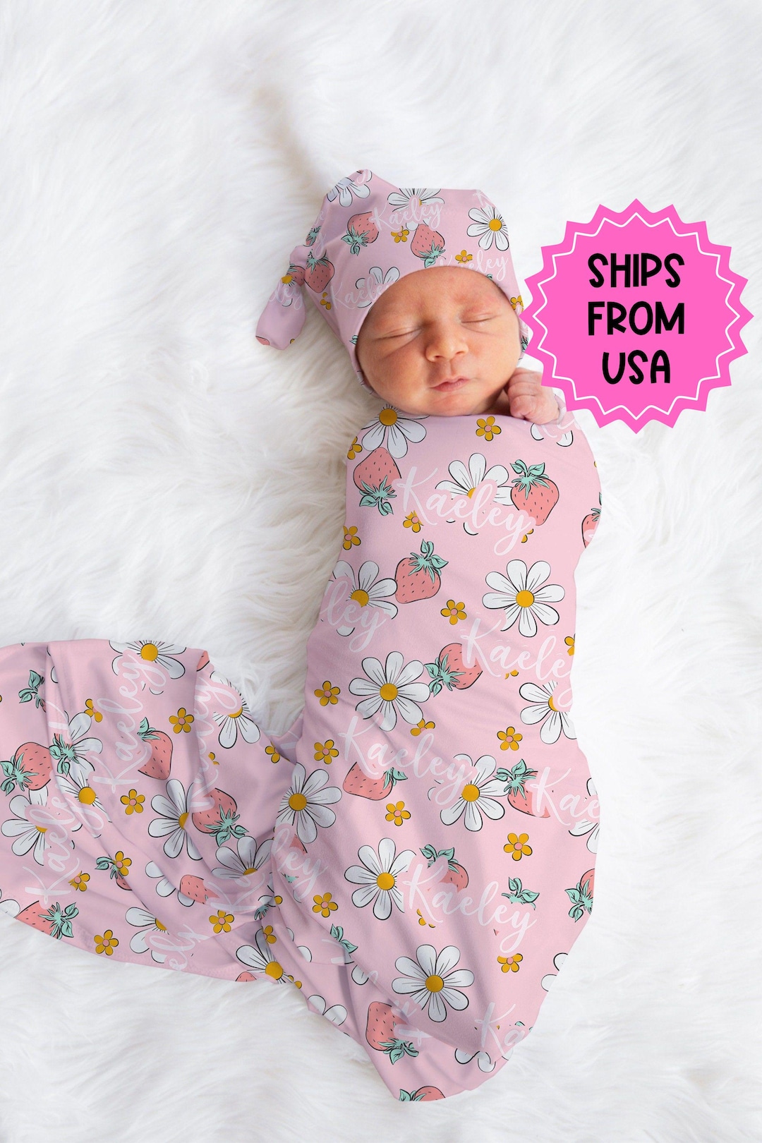 FIRST BABY - Strawberries Swaddle Blanket - Pink