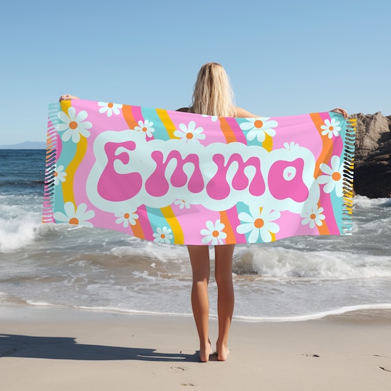 Personalized Pink Groovy Beach Towel Custom Beach Towel Gift Kids Beach Towel Custom Beach Blanket Tassle Beach Towel Personalized Gift Etsy UK