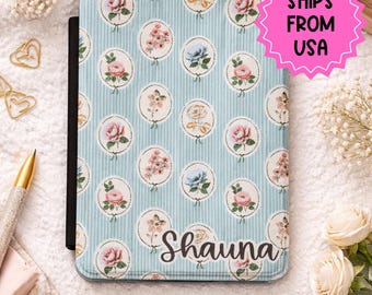 Vintage Floral Pattern Kindle Case | Personalized Name Option |  Girly Minimalist Aesthetic | Book Lover Gift