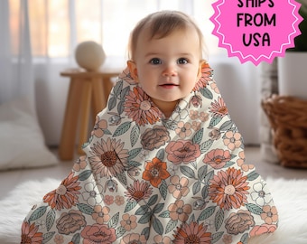 Personalized floral vintage blanket with Name, Custom name blanket gift, Birthday Anniversary Gift for her, floral baby blanket