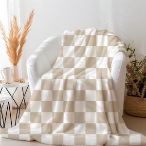 Personalized checkered vintage blanket with Name, Beige Custom blanket gift, Birthday Anniversary Gift, toddler kids blanket