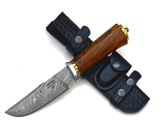 DAMASCUS HUNTING KNIFE, Forged Custom Bowie, 9.5" ,Hand Made, personalized gift for him, engraved gifts for men, Exotic wood handle