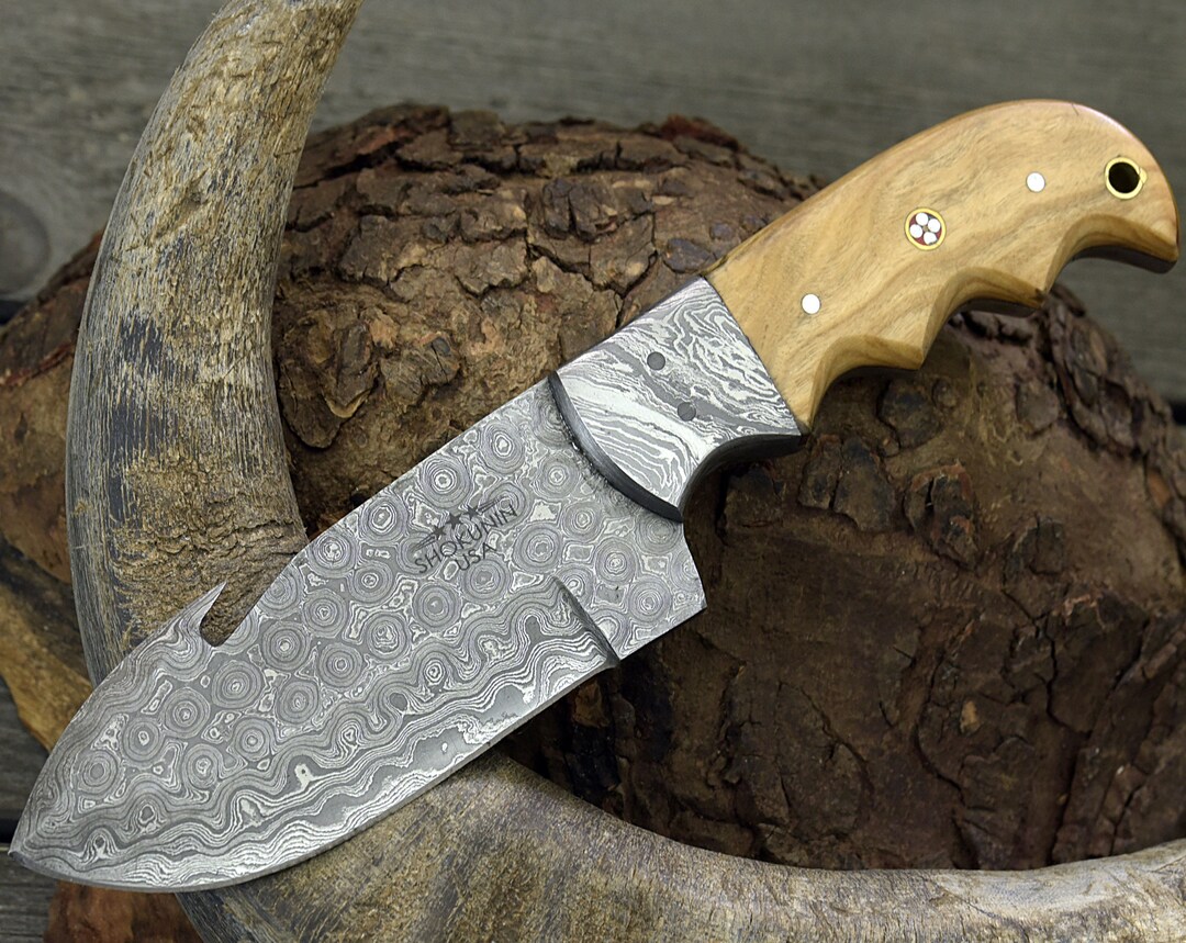 10 CUSTOM DAMASCUS GUT Hook Knife Hunting Fishing Etsy