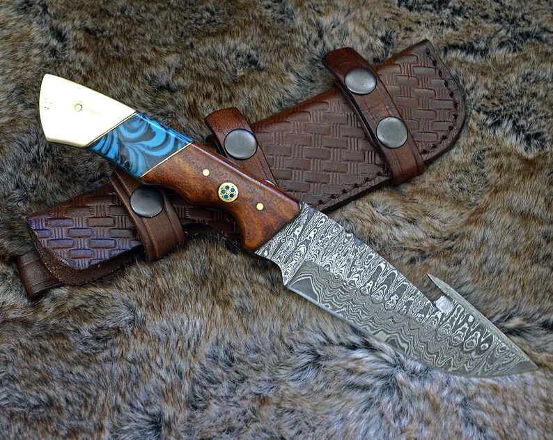 10 CUSTOM DAMASCUS GUT Hook Knife Hunting Fishing Etsy