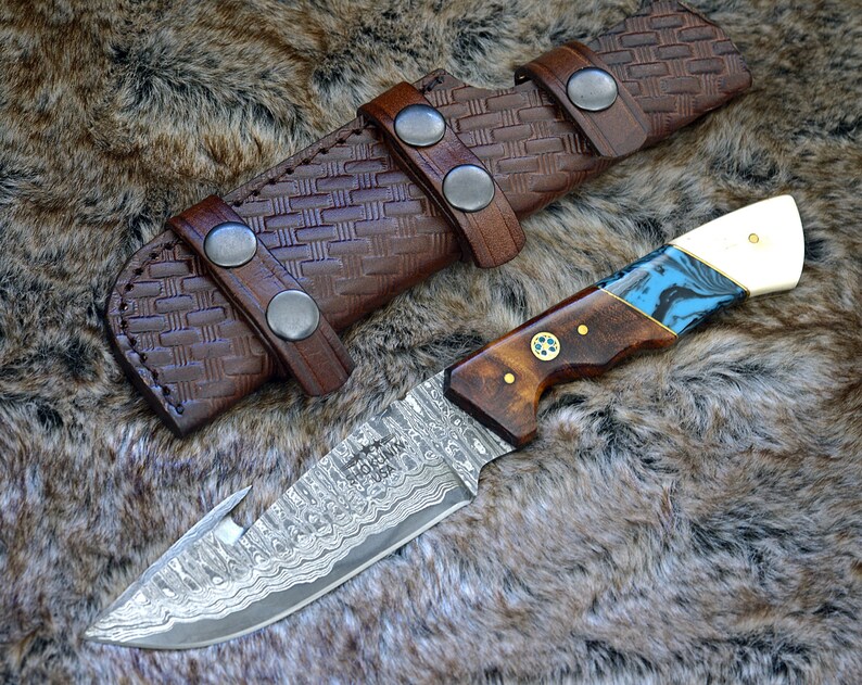 10 CUSTOM DAMASCUS GUT Hook Knife Hunting Fishing Etsy