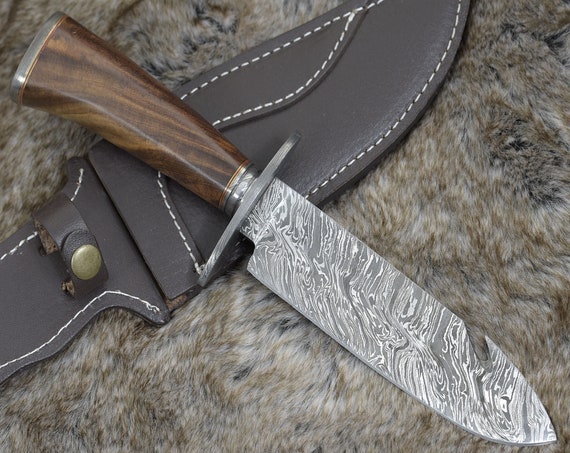 DAMASCUS BOWIE KNIFE, Custom Damascus knife, 12.0" , Hand forged, Damascus steel hunting knife, Damascus Guard & Pommel, Rose wood handle