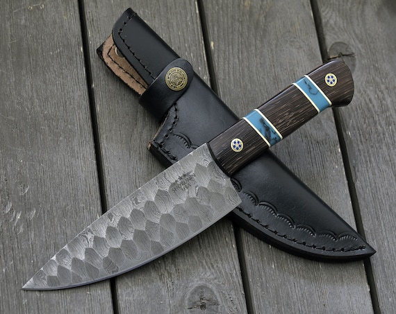 Personalized 10.5" DAMASCUS CHEF KNIFE, Damascus steel French style chefs knife with Exotic Wenge wood & turquoise composite handle