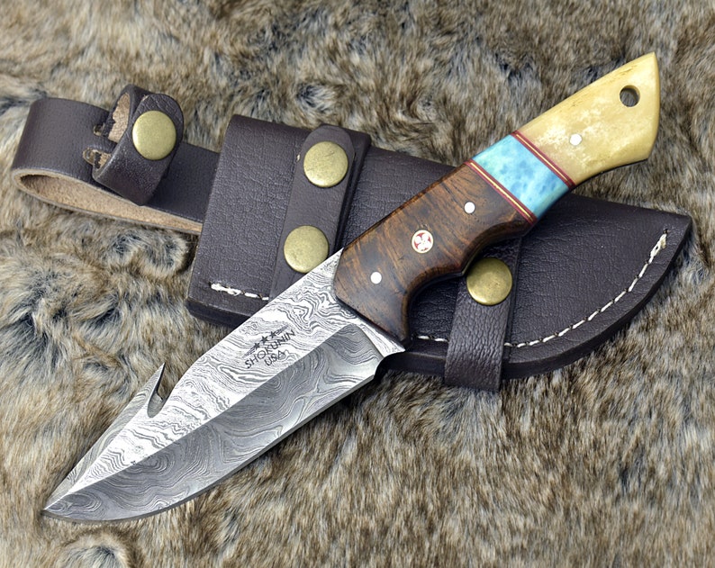 10 CUSTOM DAMASCUS GUT Hook Knife Hunting Fishing Etsy