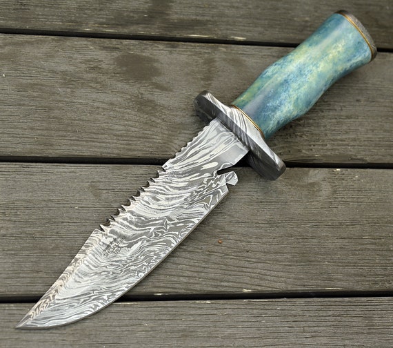 DAMASCUS HUNTING KNIFE, Custom Bowie knife, 12.5" ,Hand Made, Damascus steel knife, personalized gift, Exotic Camel bone handle, full tang