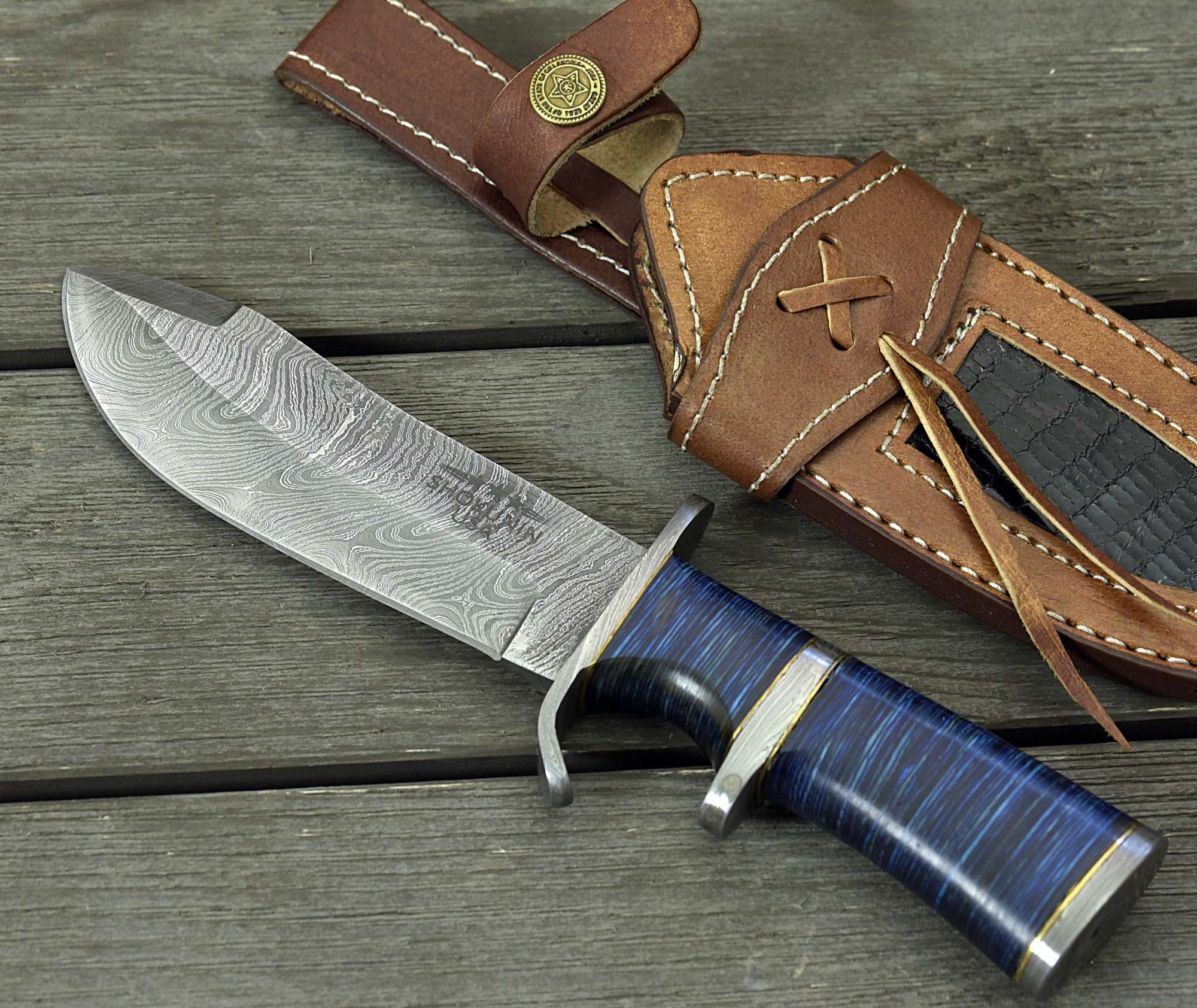 9.0 custom Damascus knife with Composite fiber handle | Etsy