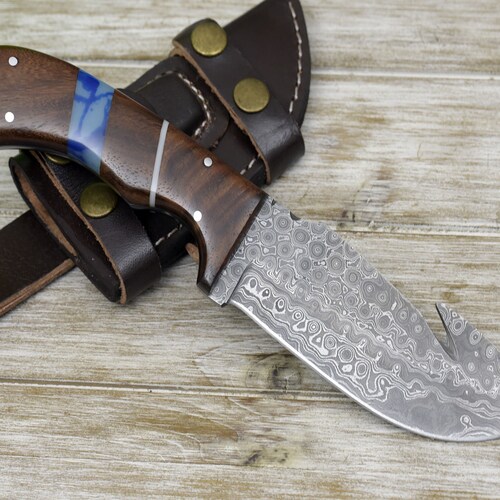 10 CUSTOM DAMASCUS GUT Hook Knife Hunting Fishing Etsy